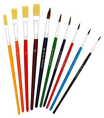 Produktbild von Pinselset mit 10 Teilen (Haarpinsel in den Größen 1, 2, 3, 4, 6, 10 und Borstenpinsel in den Größen 6, 8, 10, 12)