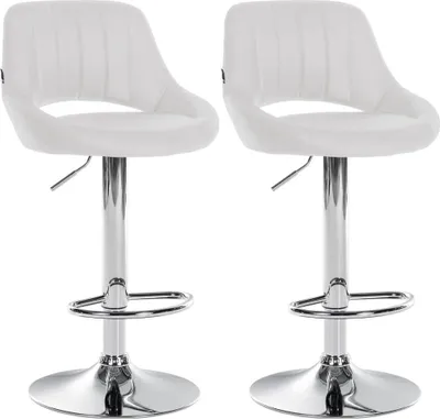 Produktbild von Set mit 2 verstellbaren Barhockern – Kunstledersitze – 360° drehbar | Farbe: Weiß | Material Basis: Metall in Chromoptik