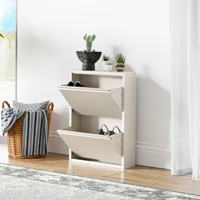 Produktbild von Schuhkipper 'Sokndal' mit 2 Klappen Metall 71 x 50 x 15 cm Pfefferweiß
