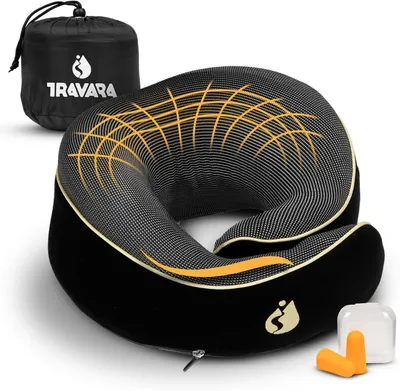 Produktbild von Reisekissen, Nackenhissen, ergonomischer Memory-Schaum, inklusive Ohrstöpsel, schwarz