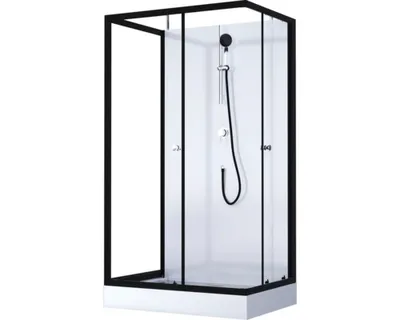 Immagine prodotto di Doccia completa MARWELL Doccia completa bianca e nera 80 x 110 x 200 cm - Set completo con piatto doccia e rubinetto - Cabina doccia con profili in alluminio di alta qualità