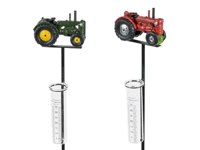 Produktbild von 2er Set Gartenstecker Regenmesser Traktor rot + grün Formano Garten S25