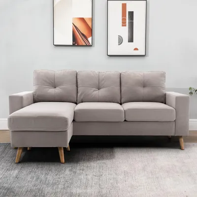 Produktbild von Ecksofa 3-Sitzer wendbare Chaiselongue, L-Sofa Leinenoptik, Eukalyptusholz-Rahmen, Hellgrau | 193 x 136 x 85 cm | Links oder Rechts montierbar