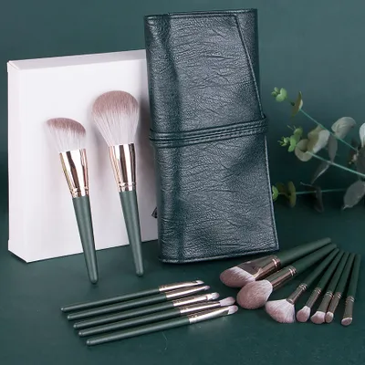 Produktbild von 14 Stück Professionelle Kosmetik Make-Up Pinsel Werkzeuge Kosmetik Make-Up-Pinsel-Set Mit Roll Up Kunstleder Tasche, Holzgriff.