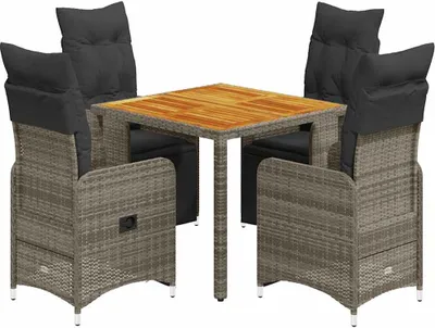 Immagine prodotto di vidaXL Set bistrot da giardino 5 pezzi con cuscini in polirattan grigio