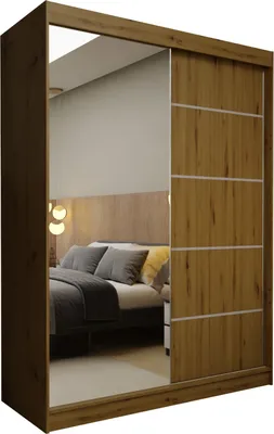 Produktbild von Masseno Schiebetürenschrank MIRELLA 150 cm Kleiderschrank Schlafzimmer Schrank 2-türig mit Spiegel Eiche Artisan