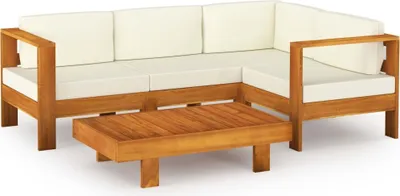 Immagine prodotto di set di 5 pezzi da giardino con cuscini crema in legno massiccio di acacia