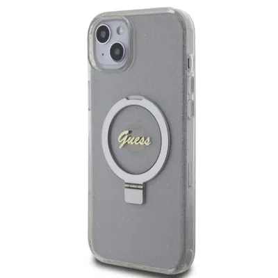 Productafbeelding van Guess Guhmp15Mhrsgsd iPhone 15 Plus / 14 Plus, 6,7 inch, transparante hoes met ringstandaard, glitterdesign en MagSafe-functionaliteit