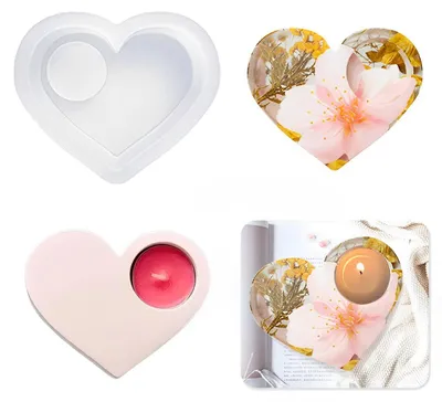 Produktbild von Herzförmige Silikonform für Teelichthalter, Gießform für Kerzenhalter aus Kunstharz, Epoxidharzformen für Kerzenständer, Silikonformen zum Gießen von Teelichthaltern für DIY-Dekorationen