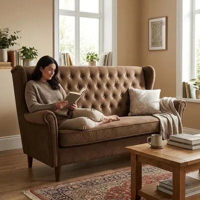 Produktbild von Schlafsofa DIANA1 Royal – mit Schlaffunktion, Velours in Braun, Family Meble, KI-generiertes Bild