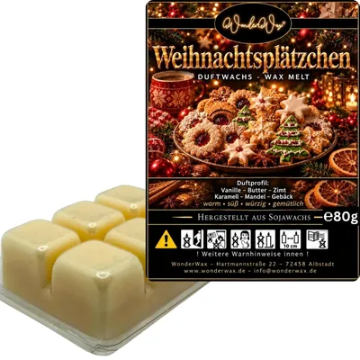 Produktbild von WonderWax Duftwachs Wax Melts für Duftlampe, 6 Würfel Duftmelt Wachsmelt Sojawachs Duftwachs Würfel für Raumdüfte, Wachs Duftöl Winter Indoor Schmelzen für Aromalampe Weihnachtsplätzchen