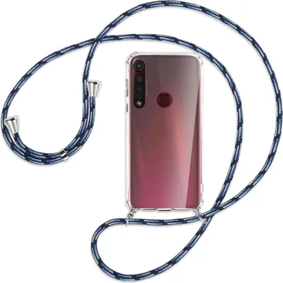 Produktbild von Handykette Backcover-Schutzhülle mit Band (Metall silberfarben) für Motorola Moto G8 Plus - Blautöne