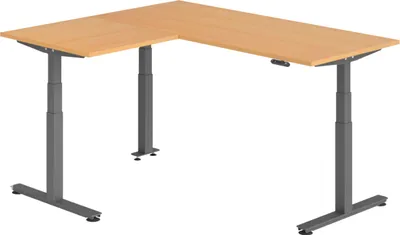 Produktbild von bümö Eckschreibtisch elektrisch höhenverstellbar L-Form - Nachbildung: Buche, Gestell: Graphit, Größe: Eckschreibtisch 180 x 160 cm