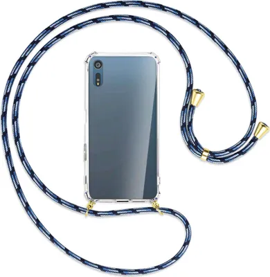 Produktbild von Handykette Backcover-Schutzhülle mit Band (Metall goldfarben) für Sony Xperia XZ, XZs - Blautöne