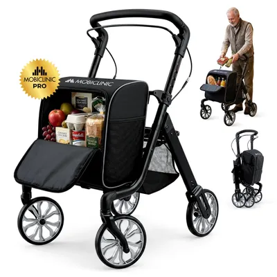 Image de Chariot à provisions avec sac à dos Mobiclinic Pliable Réglable en hauteur Max. Poids 136 kg Roues 360 degrés Noir Formes