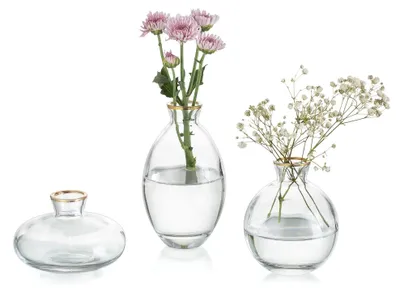 3er-Set Glasvasen mit Goldrand, Vintage-Knopfvasen, Tischdekoration