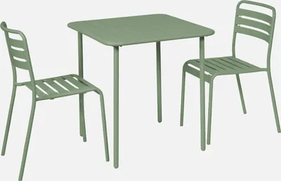 Produktbild von sweeek - Gartentisch mit 2 Stühlen aus Stahl - Grün