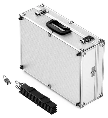 Produktbild von Alu Universalkoffer 46x33x15,2 cm, abschließbare Alubox für die Aufbewahrung und den Transport von Werkzeugen, Messgeräten usw., mit Griff und Tragegurt