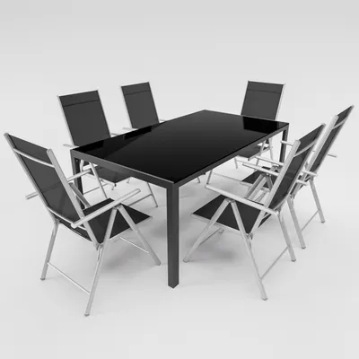 Produktbild von Gartenmöbel Set 7-tlg. Tisch Glasplatte Alu Klappsessel 7-fach verstellbar