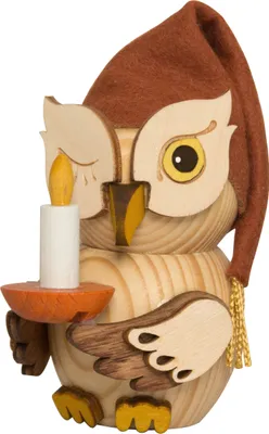 Produktbild von Drechslerei Kuhnert - Mini-Eulen aus Holz - Schlafmütze - ca. 7 cm groß - als Dekoration oder Geschenk geeignet