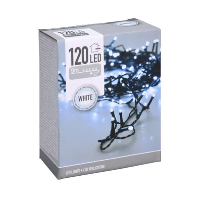 Produktbild von LED-Lichterkette kaltweiß, 120 LEDs, Grünes Kabel, Innen/Außen, 12m