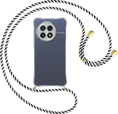 Produktbild von Handykette Backcover-Schutzhülle mit Band (Metall goldfarben) für OnePlus ACE5 5G - schwarz/weiß gestreift