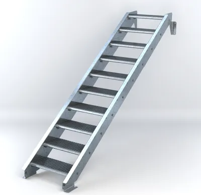 Produktbild von Stahltreppe 10 Stufen bis Höhe 200 cm, Laufbreite : 60 cm kein Geländer ST 1 (31 / 31 mm)