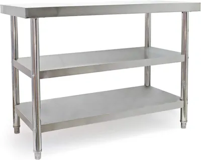 Obrázok produktu pre Nerezový pracovný stôl, 120x60x85 cm, pracovná doska pre kuchyne v gastronomických zariadeniach, nosnosť 120 kg, s 2 policami, nerezový prípravný stôl pre reštaurácie