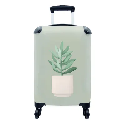Produktbild von MuchoWow® Koffer Handgepäck Trolley Rollkoffer Kleine Reisekoffer mit 4 Rollen - Zimmerpflanze - Sukkulente - Blumentopf - Grün - Cabin Size < 55x40x23 cm & 55x40x20 cm - Fotokoffer - Kabinenkoffer - Boardgepäck - Reise-Box - Reisekoffer - Reisegepäck - Koffer mit Bild - Trolley für Kinder