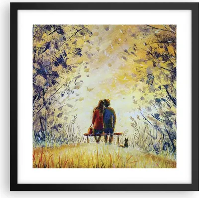 Produktbild von Gerahmtes Poster - Schwarzer Rahmen - Liebhaber auf Bank - 40x40 cm - Wand Bild - Wanddeko - Wandbilder - Kunstposter - Wandposter - Bilderrahmen - Bilder - Kunstdruck - P2BAC40x40-4578