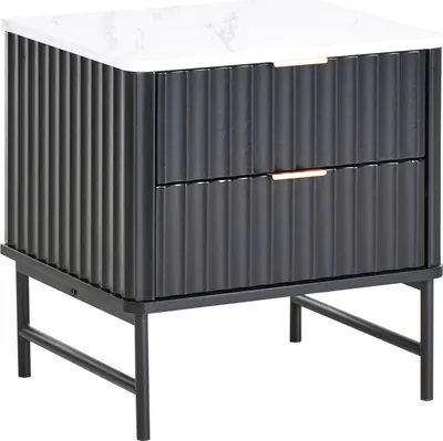 Produktbild von BELIANI Nachttisch mit 2 Schubladen Schwarz MDF Marmor-Effekt Moderne Aufbewahrungseinheit Nachtkonsole Schlafzimmer