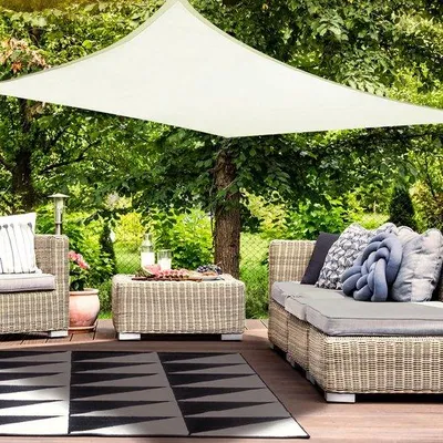 Productafbeelding van Ibenzoa® Waterdichte rechthoekige zonnescherm met UV-bescherming (98%), polyester PES 160 g/m², 4x6 meter, crème – inclusief roestvrijstalen D-ringen, waterdrukbestendigheid van 700 mm
