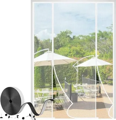 Obrázek produktu pro Magnetická síť proti hmyzu na dveře, síť proti hmyzu, balkonové dveře, 190 x 230 cm, odolná proti kočkám, silné magnety, síť proti hmyzu na posuvné dveře, dva otvory, bílá barva