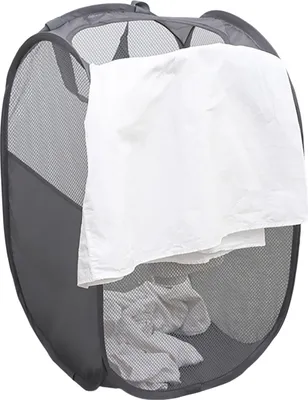 Produktbild von Aufbewahrungskorb für schmutzige Kleidung, faltbar, großes Fassungsvermögen, ausgehöhltes Netzgewebe, durchsichtig, atmungsaktiv, weite Öffnung, hervorragende Tragfähigkeit, Gurte, Aufbewahrungskorb für Spielzeug und Puppen, Wäschekorb