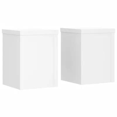 Two white cube-shaped plant stands are shown side-by-side against a white background.