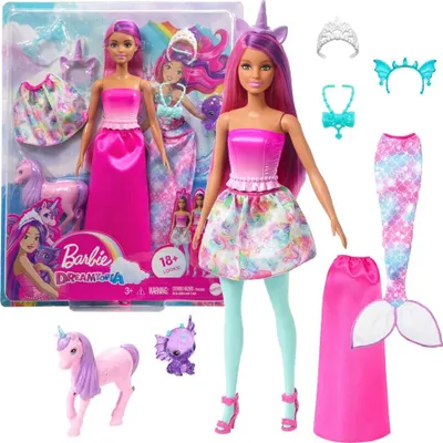 A Barbie Dreamtopia doll and accessories are displayed in a box.