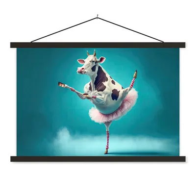 Produktbild von MuchoWow® Textilposter Kuh - Ballett - Porträt - Blau - Tiere - Kind 150x100 cm mit schwarzem Rahmen - Schlafzimmer