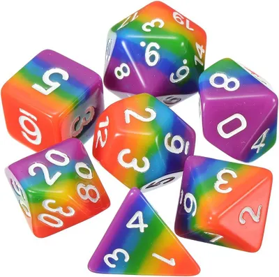 Immagine prodotto di Set di dadi da 7 pezzi, multifaccettati, in resina, con colori arcobaleno, per giochi di ruolo