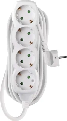 EMOS Steckdosenleiste 4-fach, 5 m Kabel 1,5 mm2, weiß, Steckdosen 45° gedreht, Schuko mit erhöhtem B
