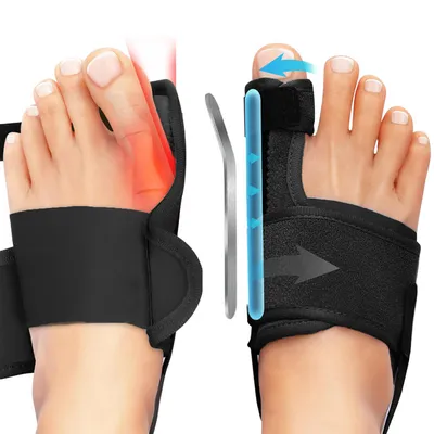 Produktbild von Hallux Valgus Korrektur Schiene, Verstellbar,Zehenspreizer mit Zehenseparator,Zehentrenner für Männer und Frauen, Schwarz