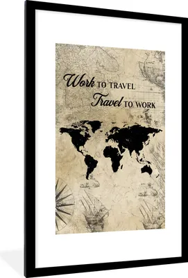 Produktbild von MuchoWow® Gerahmtes Poster Weltkarte - Vintage - Zitat 60x90 cm - Poster mit Schwarzem Bilderrahmen Wandposter Rahmen Foto Bilder - Dekoration - Wandposter Wohnzimmer - Hochwertig