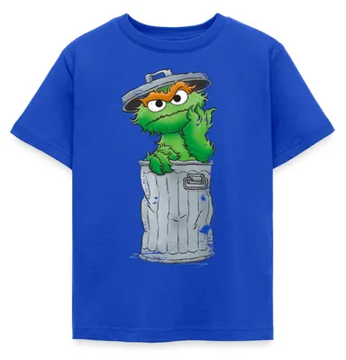 Produktbild von Spreadshirt Sesamstraße Oscar Mülltonne Kinder T-Shirt, 122/128 (7-8 Jahre), Royalblau