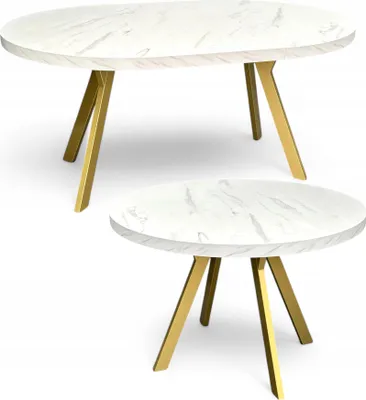 Produktbild von Runder Ausziehtisch MARMOR + GOLD Ø90/190 cm Metallbeine + Einlegeplatten