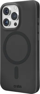 A black iPhone case with a MagSafe ring is shown from a side angle.