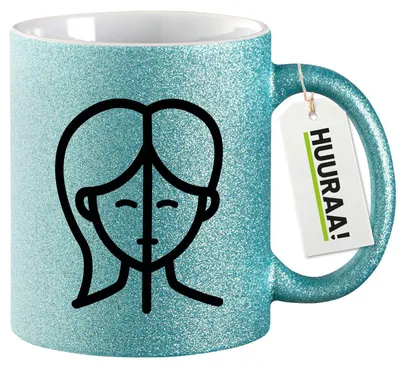 Produktbild von Huuraa Glitzertasse Zwillinge Sternzeichen Symbol 330ml Blau Keramik Kaffeebecher Geschenkidee