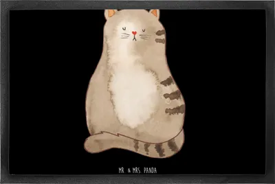 Produktbild von Mr. & Mrs. Panda Türmatte Katze Sitzen 50 x 75 cm - Schwarz - Geschenk, Cats, Katzen, Fussmatte, fußmatte, Bodenvorleger, Familie, Schmutzfangmatte, Gummimatte, Herz