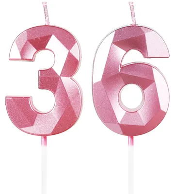 Zahl 36 Geburtstagskerzen, rosa, 2 Stück, 11,5 cm