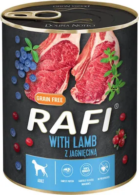 Obrázek produktu pro Rafi Mokré krmivo pro psy s jehněčím masem, borůvkami a brusinkami 800 G