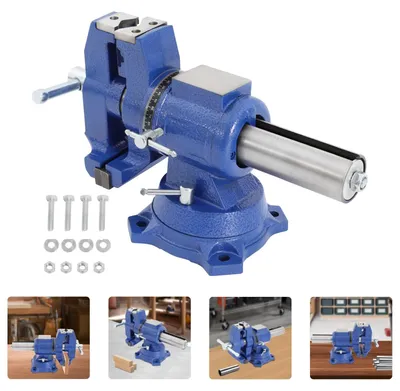 Produktbild von Schraubstock - Tischschraubstock 10 cm - 360° drehbar - professionell - multifunktional - Parallelbacken - Stahlbacken - Blau