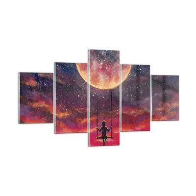 Produktbild von Bilder auf glas - 5 Teile - Mond Schaukel Frau - 125x70cm - Glasbilder - Wandbilder - Bilder - zum Aufhängen bereit - Wanddekoration aus Glas - Glas Bilder - Wandbild auf Glas - GEA125x70-5095